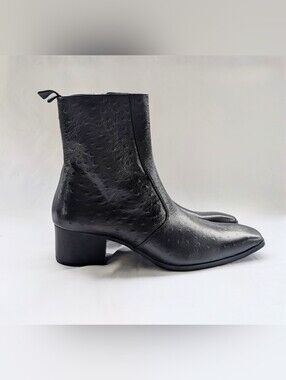 Men's Black Textured Leather Ankle Boots with Low Block Heel